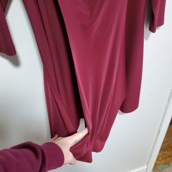SYMPLI Gathered Side Tunic Top Draped Cowlneck 3/4 Sleeve Burgundy Women's 6 - Picture 5 of 12
